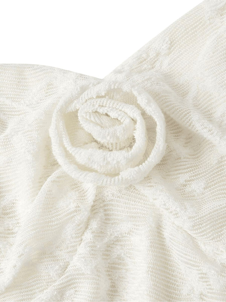 Elfenbeines 30er Kleid mit Blumen und Spitze