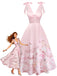 Rosa 40er Kleid mit V-Ausschnitt und Blumen
