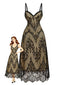 70er Kleid mit floraler Spitze und Spaghettiträgern