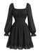 50er Chiffon-Smockkleid mit Eckiger Ausschnitt und Langarm