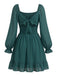 50er Chiffon-Smockkleid mit Eckiger Ausschnitt und Langarm