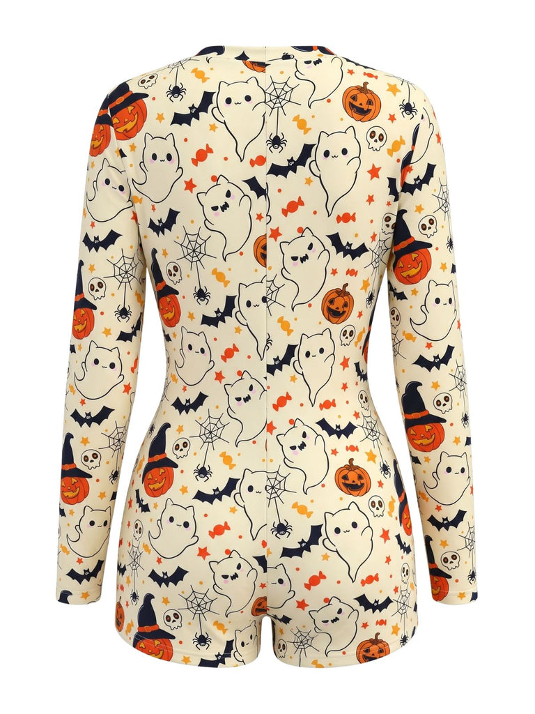 50er Halloween Romper mit Langarm und Kürbis