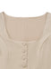 Beige 50er Kleid mit Eckiger Ausschnitt und Puffärmel