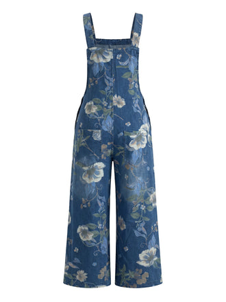 Blau 50er Jeans- mit Blumen-Print und Taschen