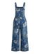 Blau 50er Jeans- mit Blumen-Print und Taschen