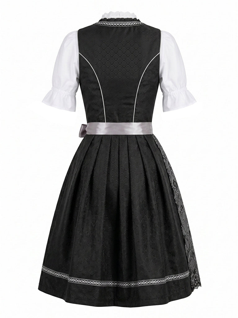 Schwarzes 50er Kleid mit Eckiger Ausschnitt und Spitze