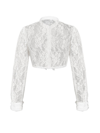Weiße 50er Bluse mit Rüschen und Spitze