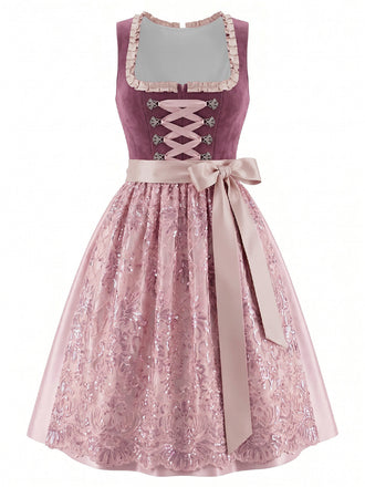 Weißes & Rosa 50er Kleid mit Eckiger Ausschnitt und Blumen