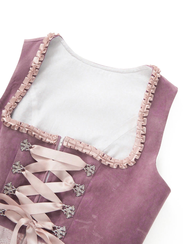 Rosa 50er Oktoberfest-Dirndl-Set mit weißem Top und Paillettenschürze