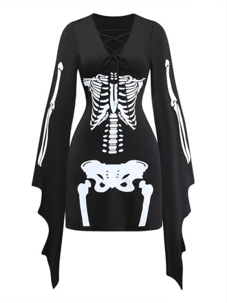 Schwarzes 70er Gothic Kleid mit Schnürung