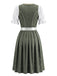 Grünes 50er Jacquard-Kleid mit Eckiger Ausschnitt und Puffärmel