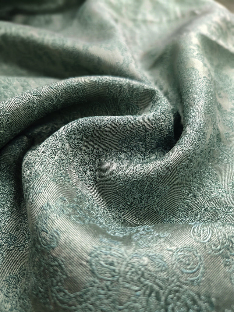 Grünes 50er Jacquard-Kleid mit Eckiger Ausschnitt und Puffärmel