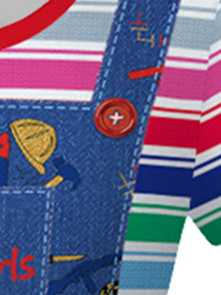 Blaues 40er Jeanskleid mit Regenbogenstreifen