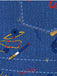 Blaues 40er Jeanskleid mit Regenbogenstreifen