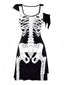 Schwarz & Weiß 40er Halloween A-Linien-Kleid mit Skelett-Print