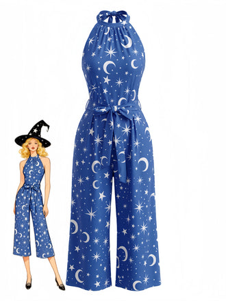 Blauer 30er Halloween Jumpsuit mit Neckholder und Stern