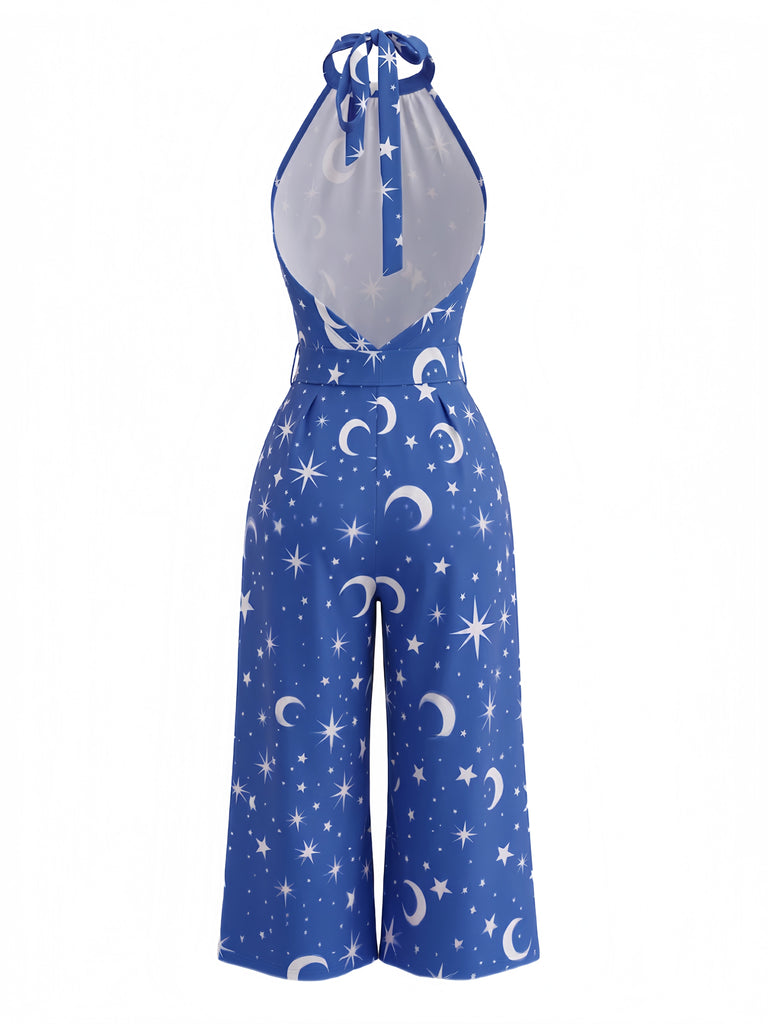 Blauer 30er Halloween Jumpsuit mit Neckholder und Stern