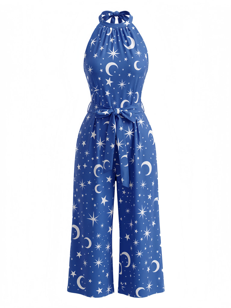Blauer 30er Halloween Jumpsuit mit Neckholder und Stern