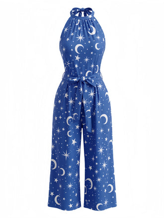 Blauer 30er Halloween Jumpsuit mit Neckholder und Stern