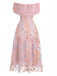 Rosa 40er Netzkleid mit Carmen-Ausschnitt und Stickerei