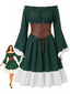 70er Carmenkleid mit Trompetenärmeln und Schnür-Korsettgürtel