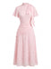 Rosa 30er Jacquard-Kleid mit Stehkragen und Spitze