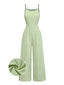 Grüner 50er Jacquard-Jumpsuit mit Schleifen und Spaghettiträgern