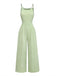 Grüner 50er Jacquard-Jumpsuit mit Spaghettiträger und Schleife