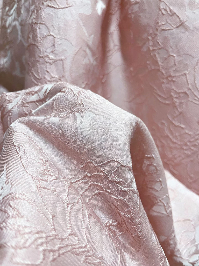 Rosa 50er schulterfreies Jacquard-Kleid mit Puffärmel und Print