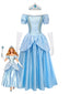Hellblaues 70er Cinderella-Kostümkleid mit Puffärmeln und Tiara