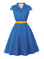 50er Polka-Dot-Kleid mit Kappenärmeln und Gürtel