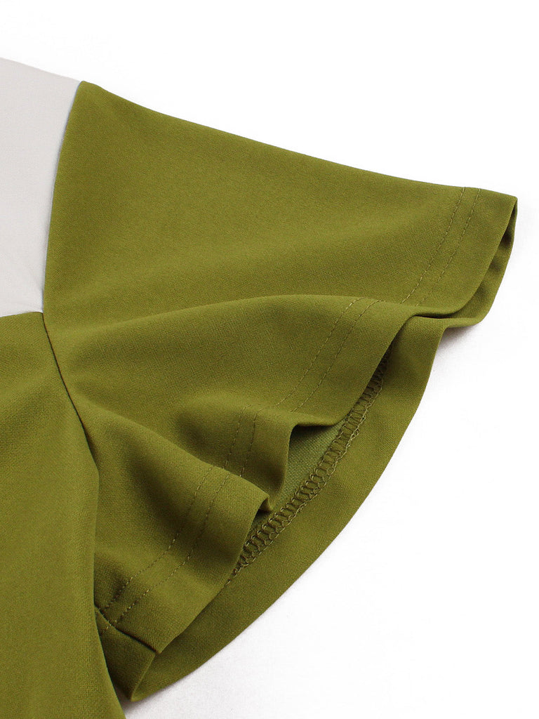 Grünes 50er Swingkleid mit Herzausschnitt und Kontrast