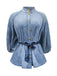 Blaue 60er Jeans-Bluse mit Puffärmel