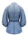 Blaue 60er Jeans-Bluse mit Puffärmel