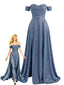 40er Glitzer-Maxikleid mit Carmen-Ausschnitt und Herzausschnitt