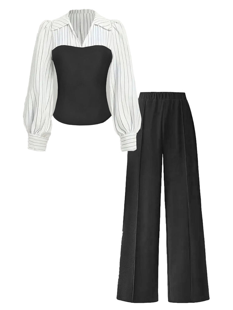 60er Top & Hose Set mit Farbblock und Streifen