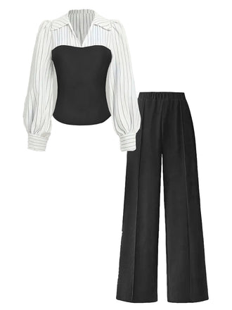 60er Top & Hose Set mit Farbblock und Streifen