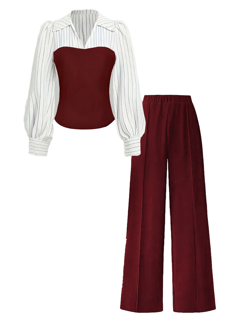 60er Top & Hose Set mit Farbblock und Streifen