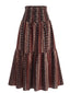 Brauner 70er Boho-Maxirock mit Muster und Smockbund