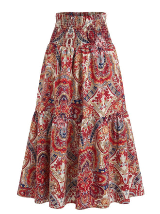 70er Boho Maxirock mit Paisley und hoher Taille