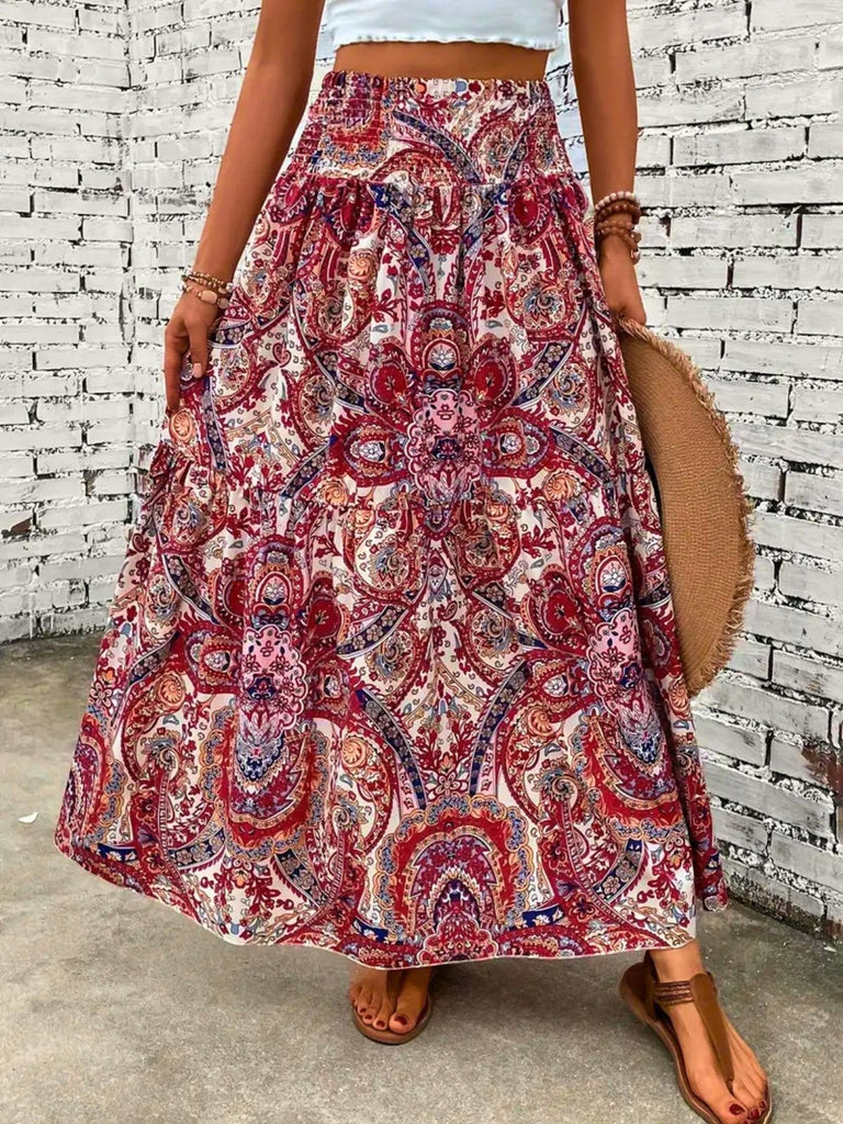 70er Boho Maxirock mit Paisley und hoher Taille