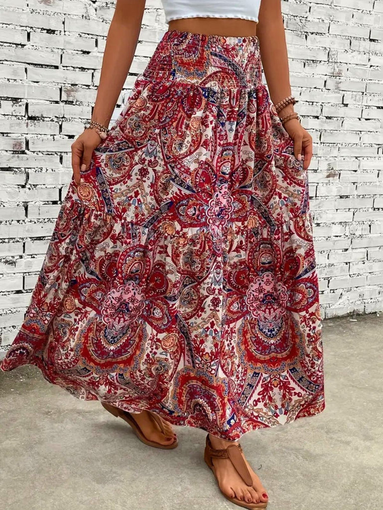 70er Boho Maxirock mit Paisley und hoher Taille