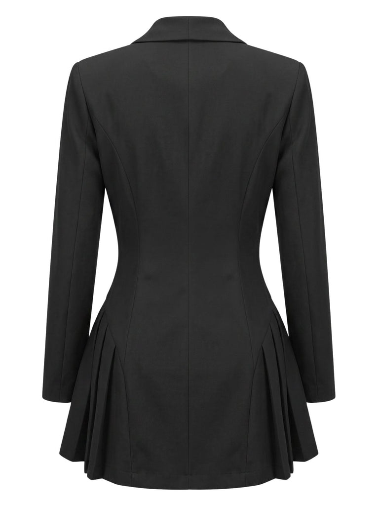 Schwarzer 60er Blazer mit Schal-Kragen und Plissee