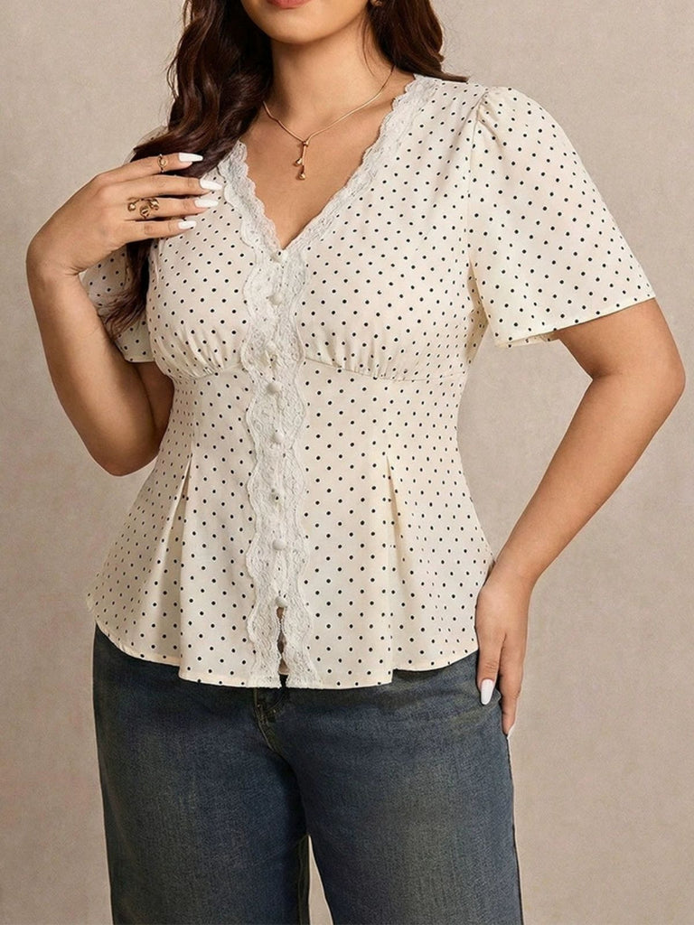 Weisse 50er Schösschenbluse mit Polka-Dots