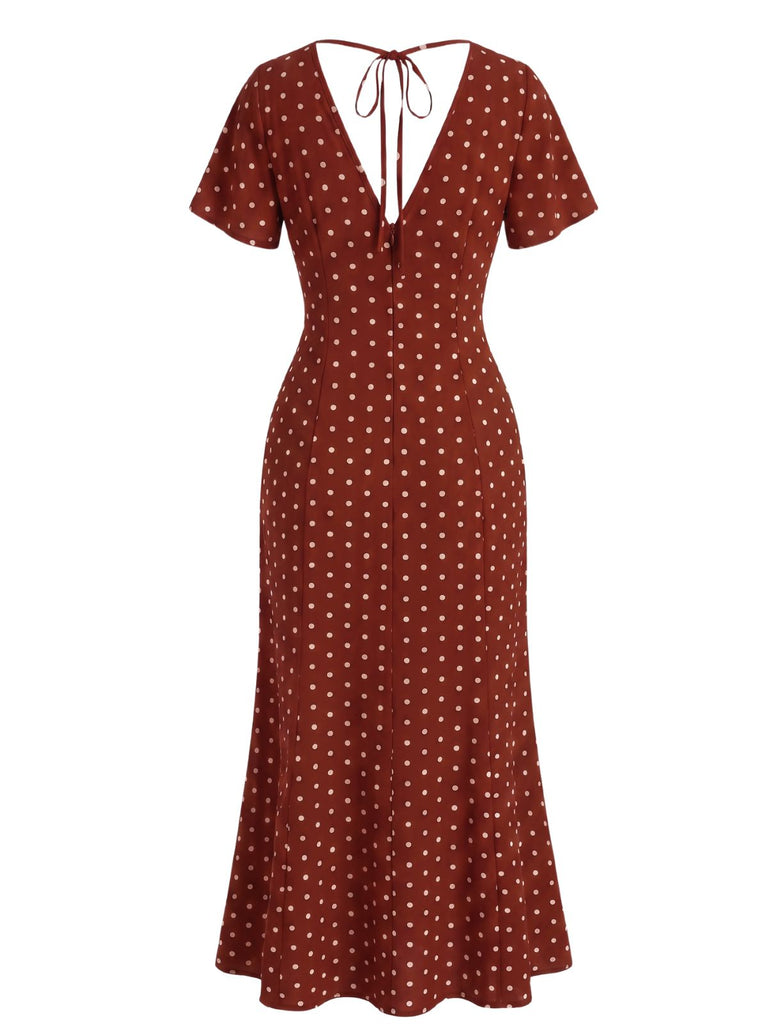 30er Meerjungfrauenkleid mit Flatterärmel und Polka-Dots