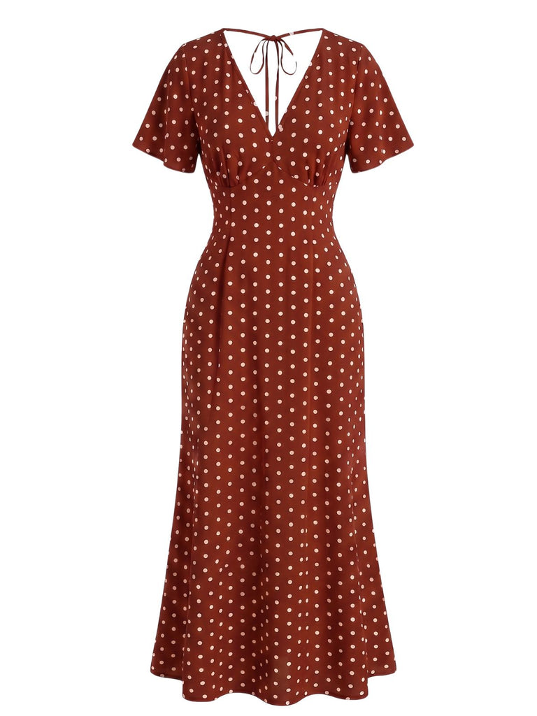 30er Meerjungfrauenkleid mit Flatterärmel und Polka-Dots
