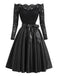 50er schulterfreies Kleid mit Spitze und Schleifengürtel