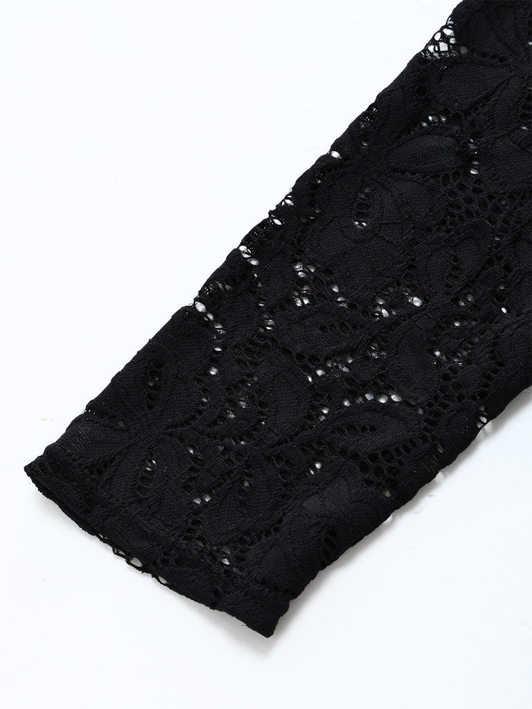 50er schulterfreies Kleid mit Spitze und Schleifengürtel
