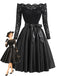 50er schulterfreies Kleid mit Spitze und Schleifengürtel