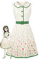[Vorverkauf] Weißes 50er Kleid mit Tulpen-Print und Peter-Pan-Kragen